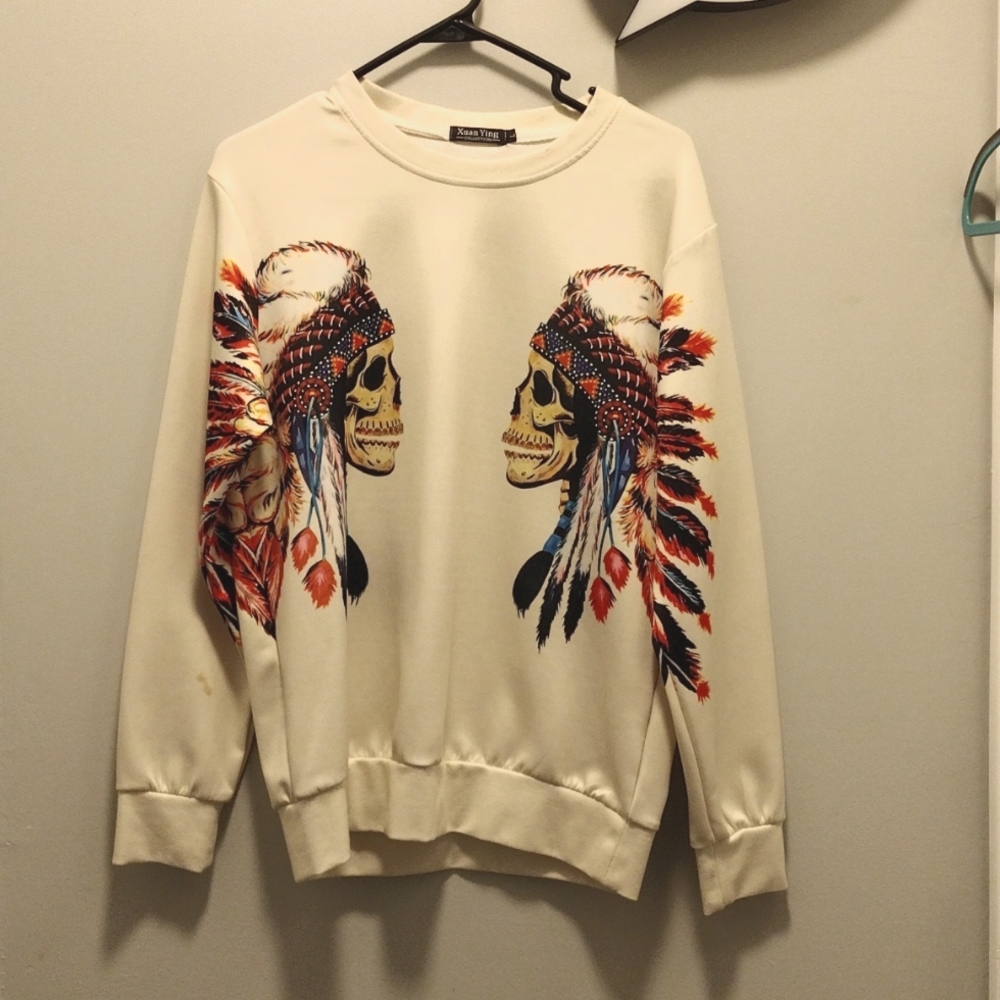Double native American skull sweatshirt
